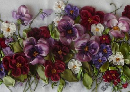 هنر خانه داری | آموزش قدم به قدم دوخت گل بنفشه روبان دوزی 99247604676509352968