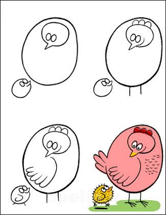 مطالب آموزشی | آموزش تصویری کشیدن نقاشی مرغ و جوجه
