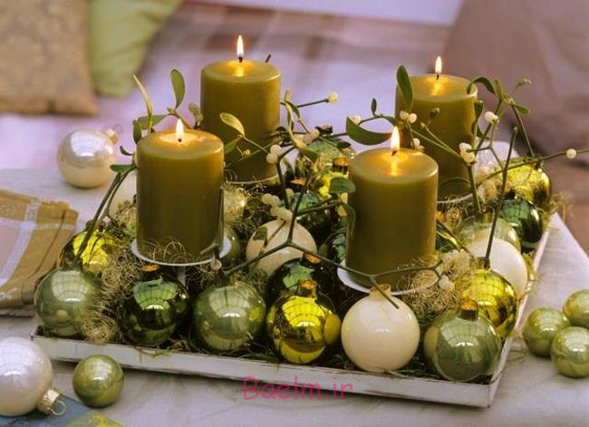 diy christmas candle centerpieces green-pillar-candles-tree-ornaments