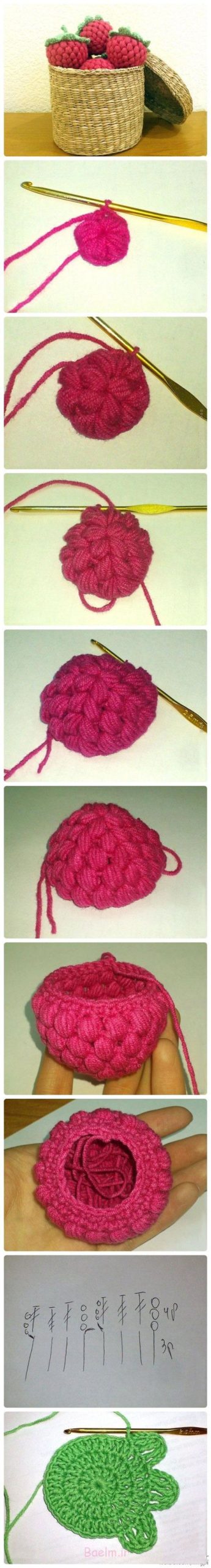 آموزش تصویری قلاب بافی | آموزش بافت توت فرنگی تزئینی