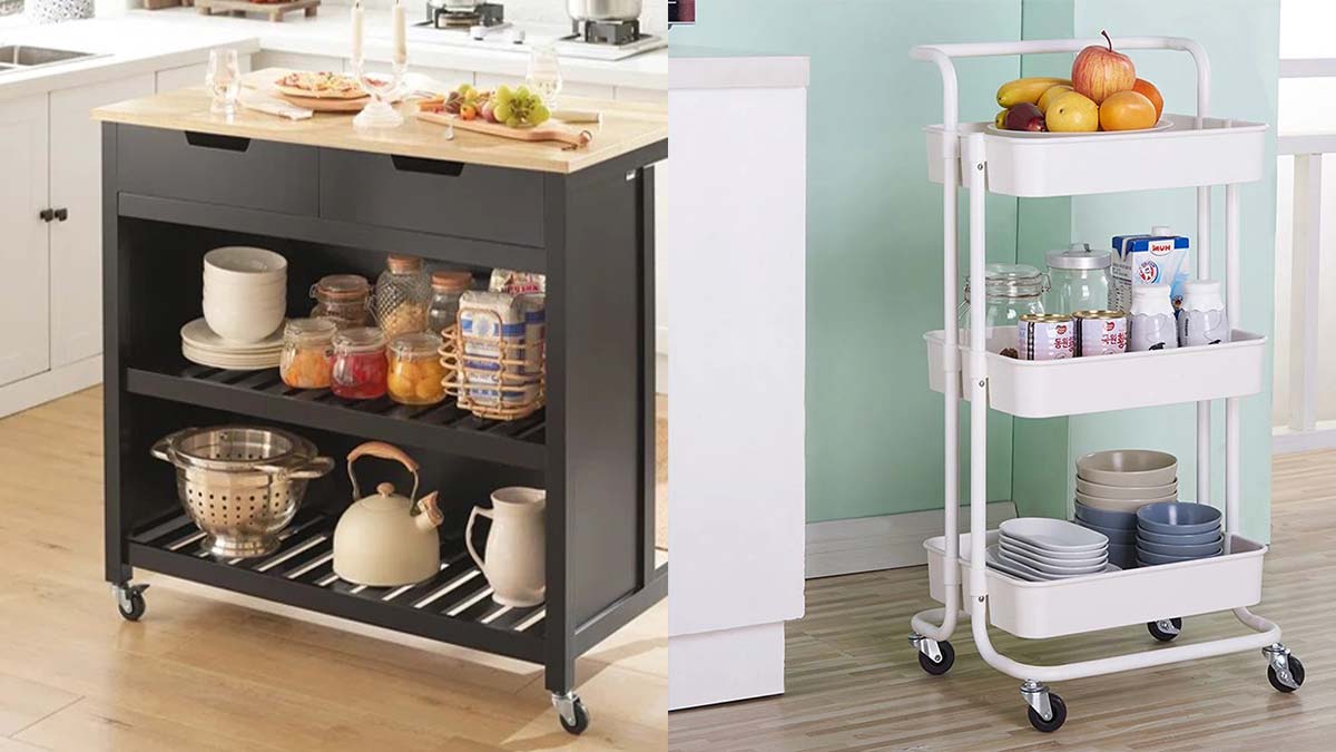 9 ایده برای آشپزخانه بدون کابینت (شیک، ساده، ارزان) استفاده از چرخ های دستی، ارزانترین جایگزین برای کابینت